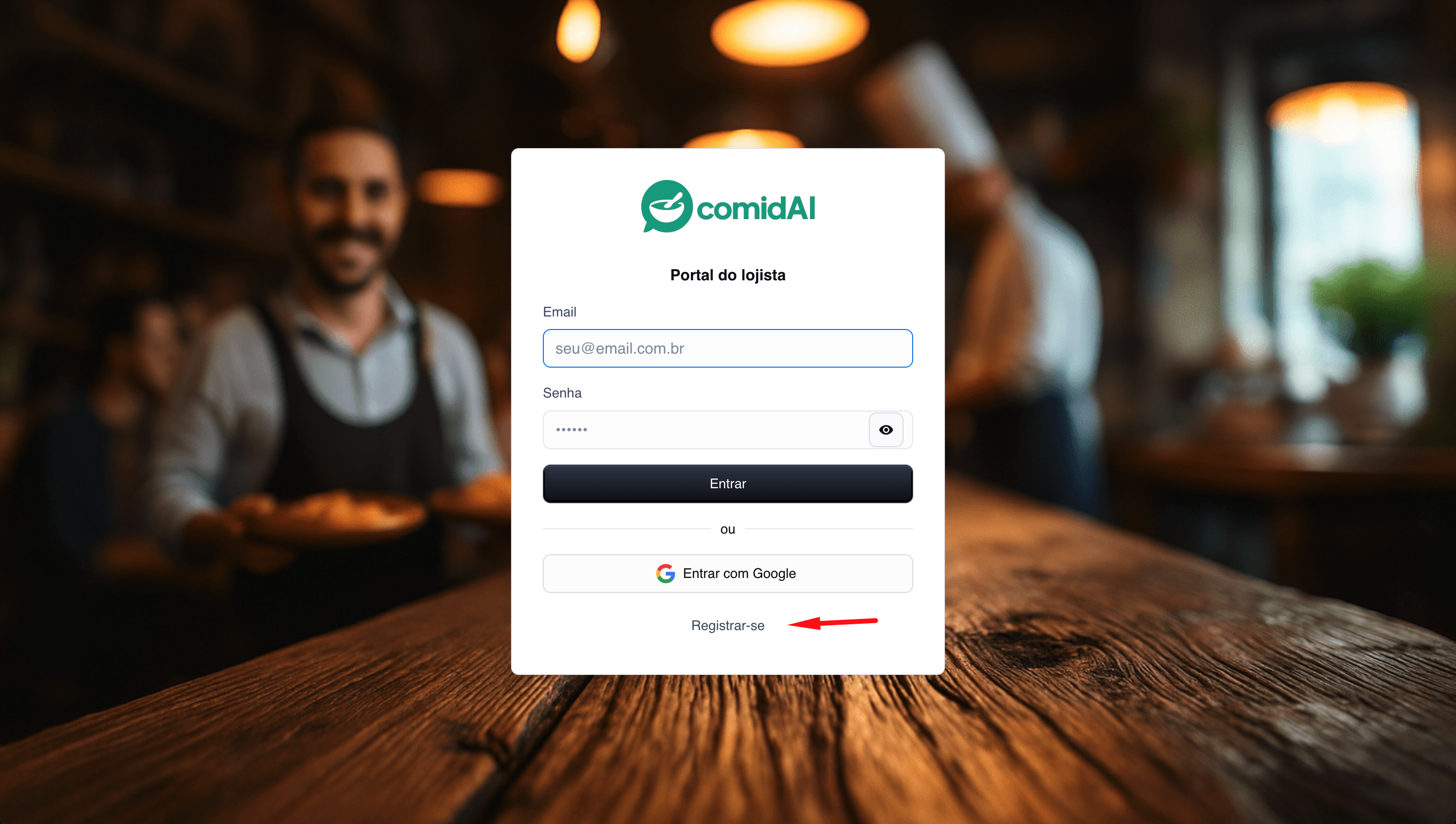 Botão para acessar a área de cadastro.