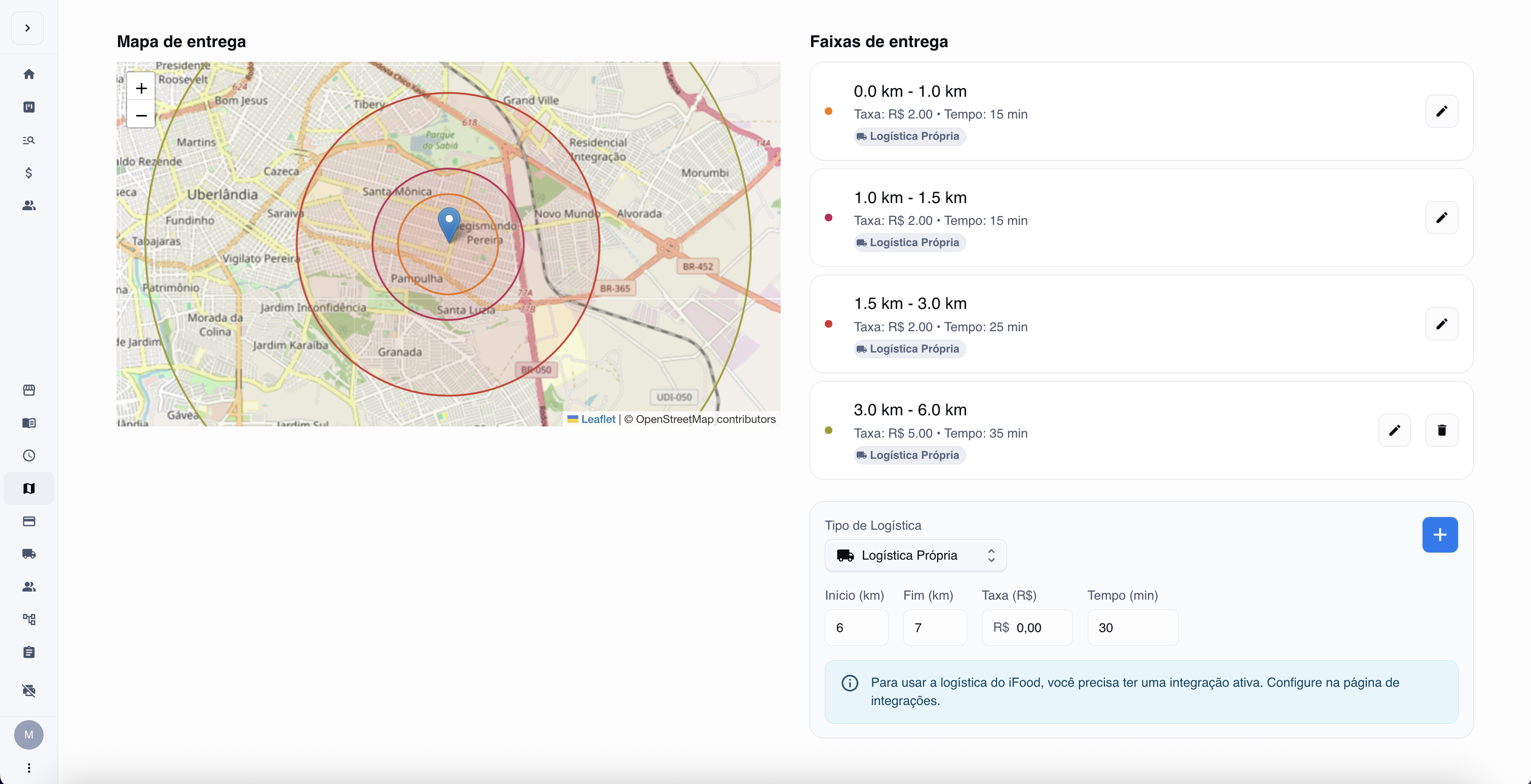 Gerencie o raio de entrega do seu restaurante