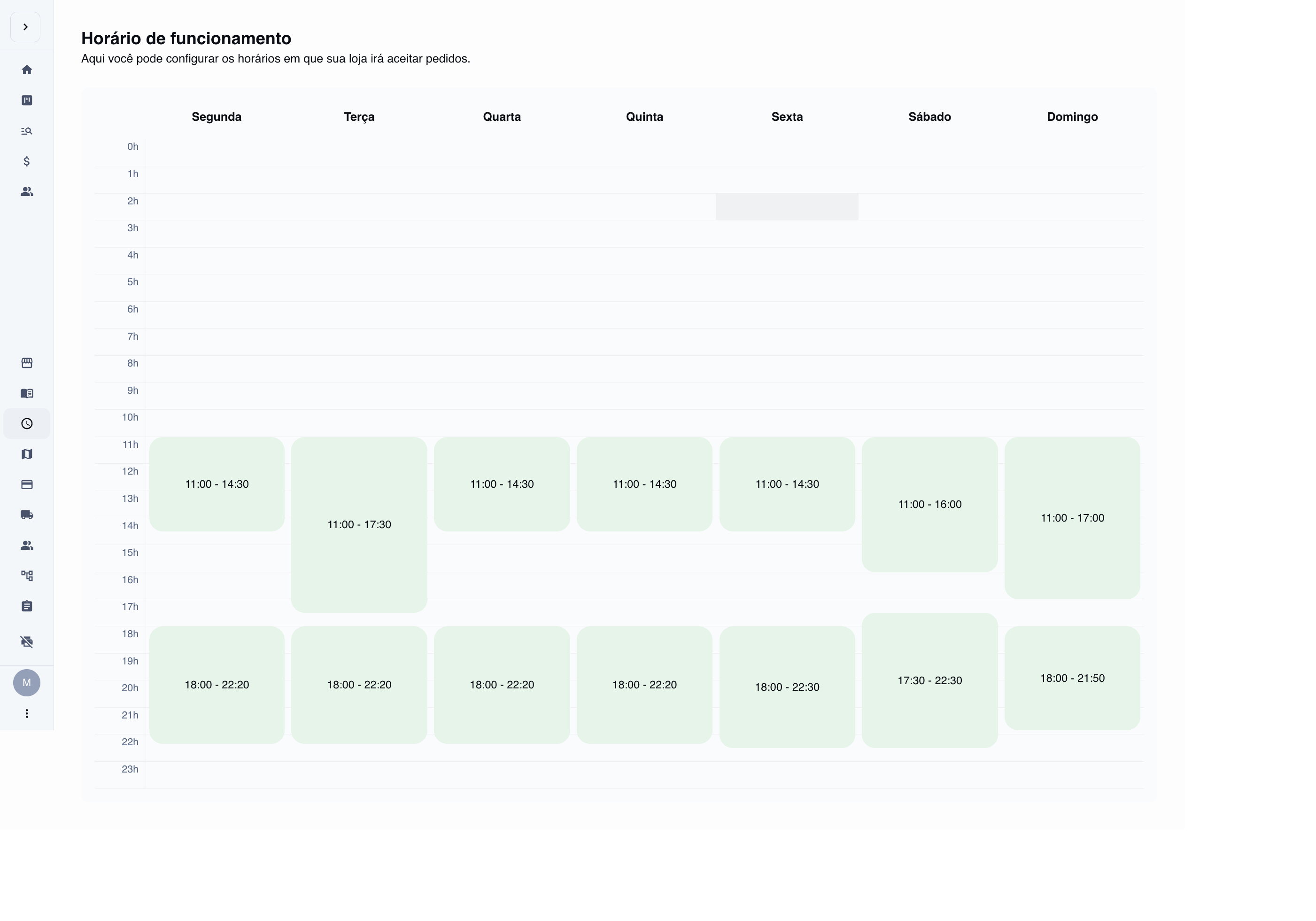 Altere o horário de funcionamento do seu restaurante