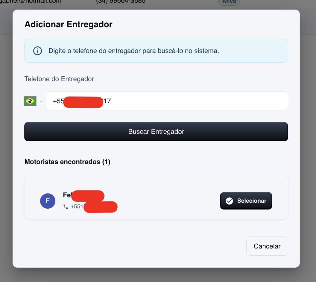 Cadastro de novo entregador na plataforma
