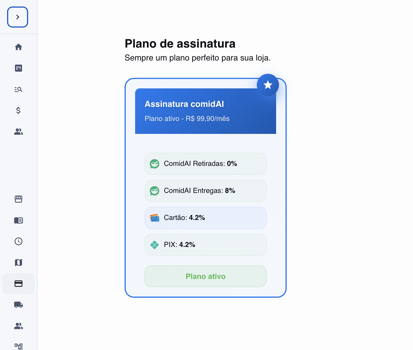 Tela para selecionar o seu plano de assinatura